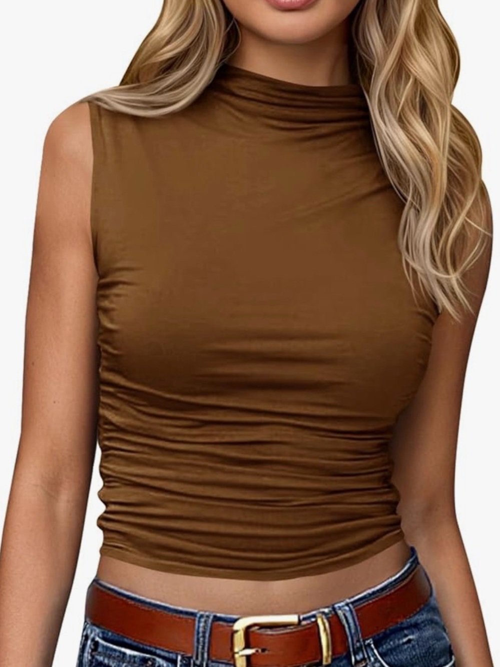 Sleeveless Mock Neck Ruched Sleeveless Top - NWT